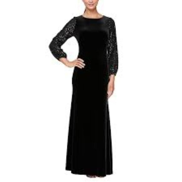 NWT Alex Evening Sheath Long Sequin Sleeves Women Dress Size 10